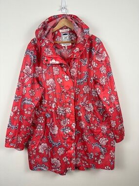 Joules‎ Go Lightly Floral Rain Jacket Hooded Coat, Size 14